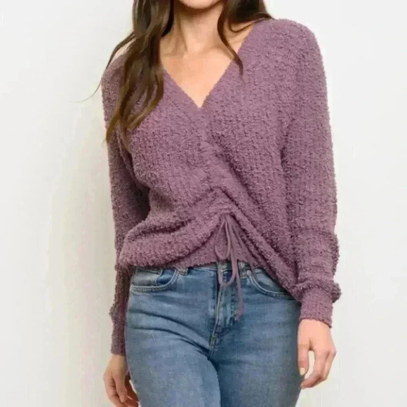 WOMEN'S LONG SLEEVE FRONT RUCHED TOP purple - Picture 5 of 8